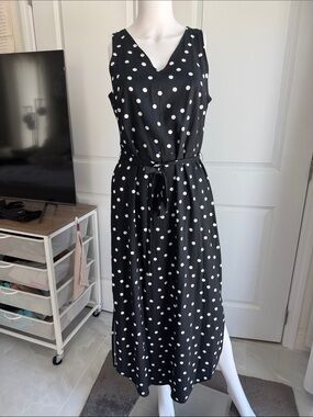 A New Day  Black Polka Dot Sleeveless Maxi Dress with Tie Waist